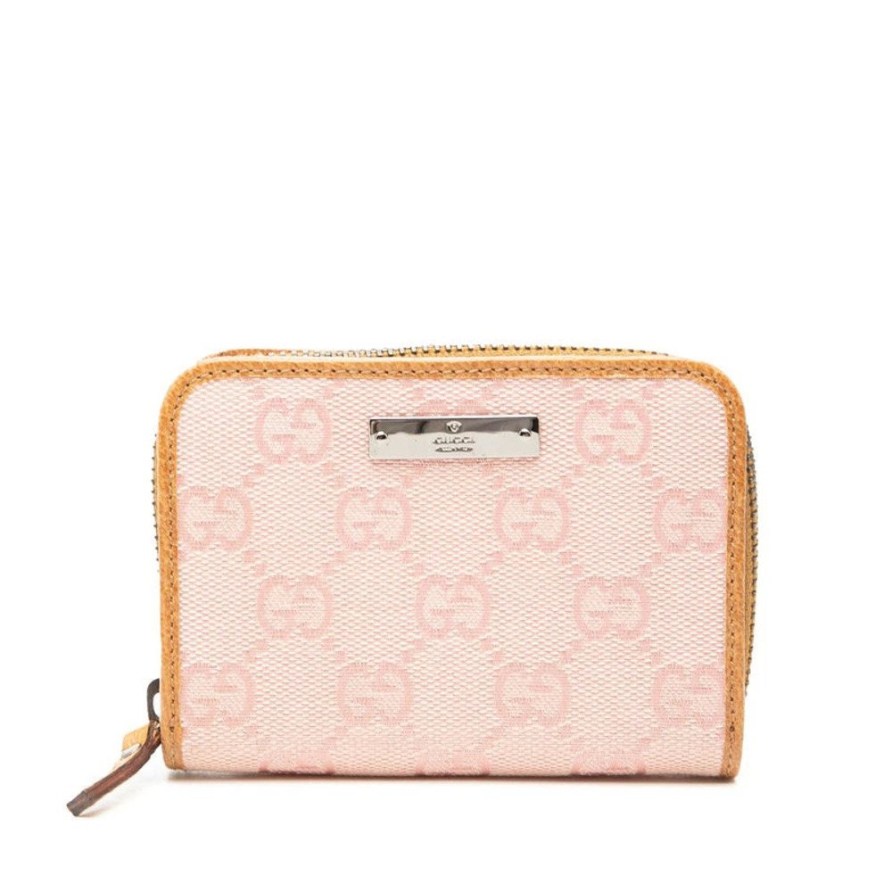 Gucci GG Canvas coin case Wallet Card Pink Brown Leather